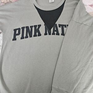 PINK Victoria's Secret Olive Green 'PINK NATION' V-Notch Pullover Sweatshirt